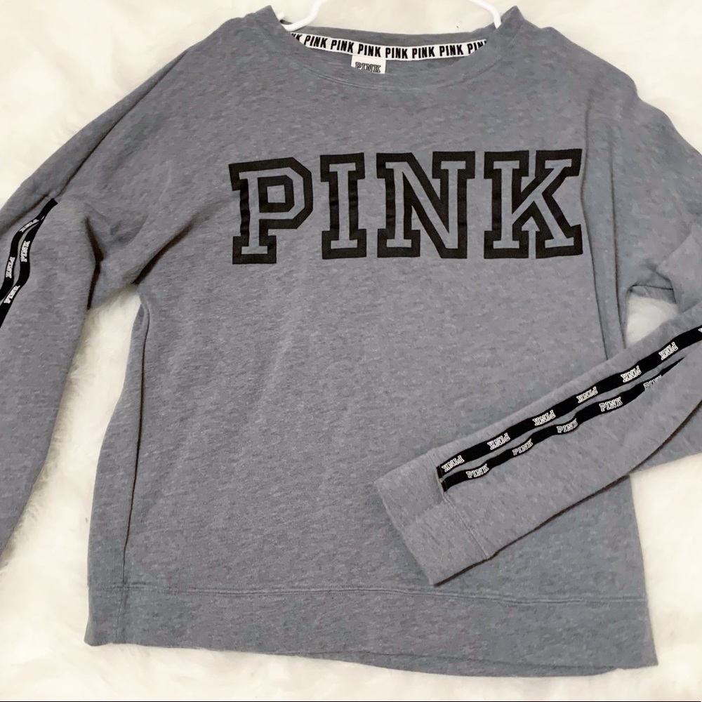 PINK Campus Crewneck Logo Tape Sweatshirt Gray